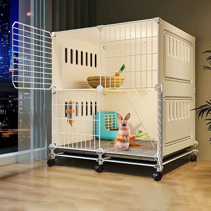 

[1pc Deluxe Pet Cage Villa] 1pc Deluxe Iron Alloy Small Animal Cage Villa, Stainless Steel With Wheels, Ventilated & Outdoor Enclosure For Rabbits, , Guinea Pigs