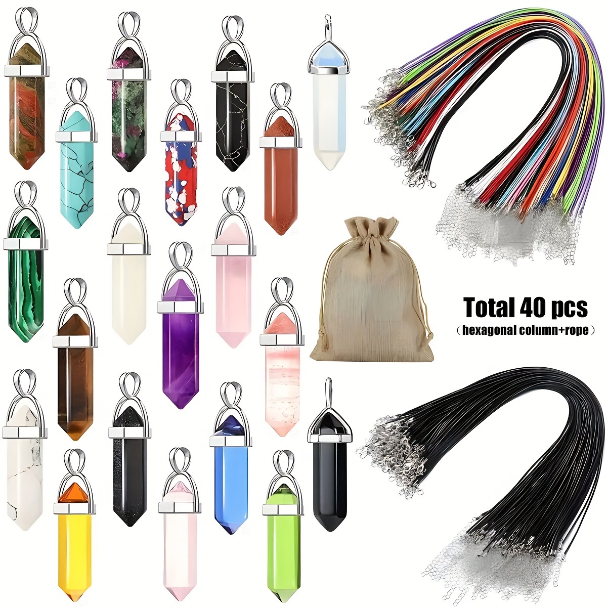

40pc/30pc Set - Natural Quartz Crystal Points With Leather Necklaces & Storage Bag - Perfect For Diy Energy Healing Jewelry