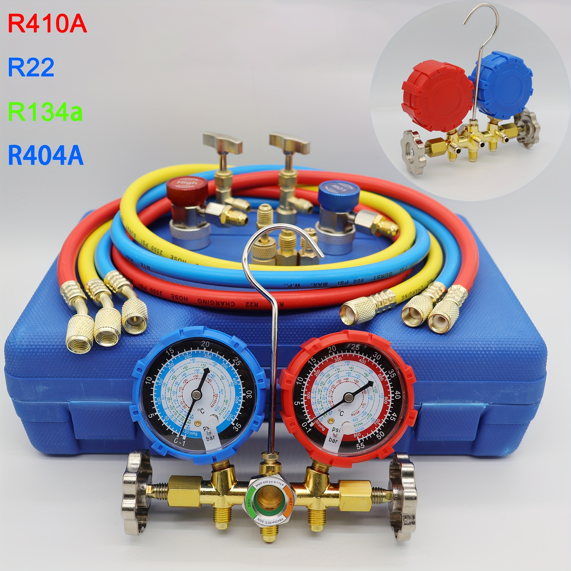 Gas Refrigerante R22 Para Aire Acondicionado JIFETOR Juego De Manómetros De Colector De CA De 3 Vías, Herramienta De Carga De Refrigerante De Diagnóstico HVAC Para El Hogar Automático R404A R134A Refrigerante
