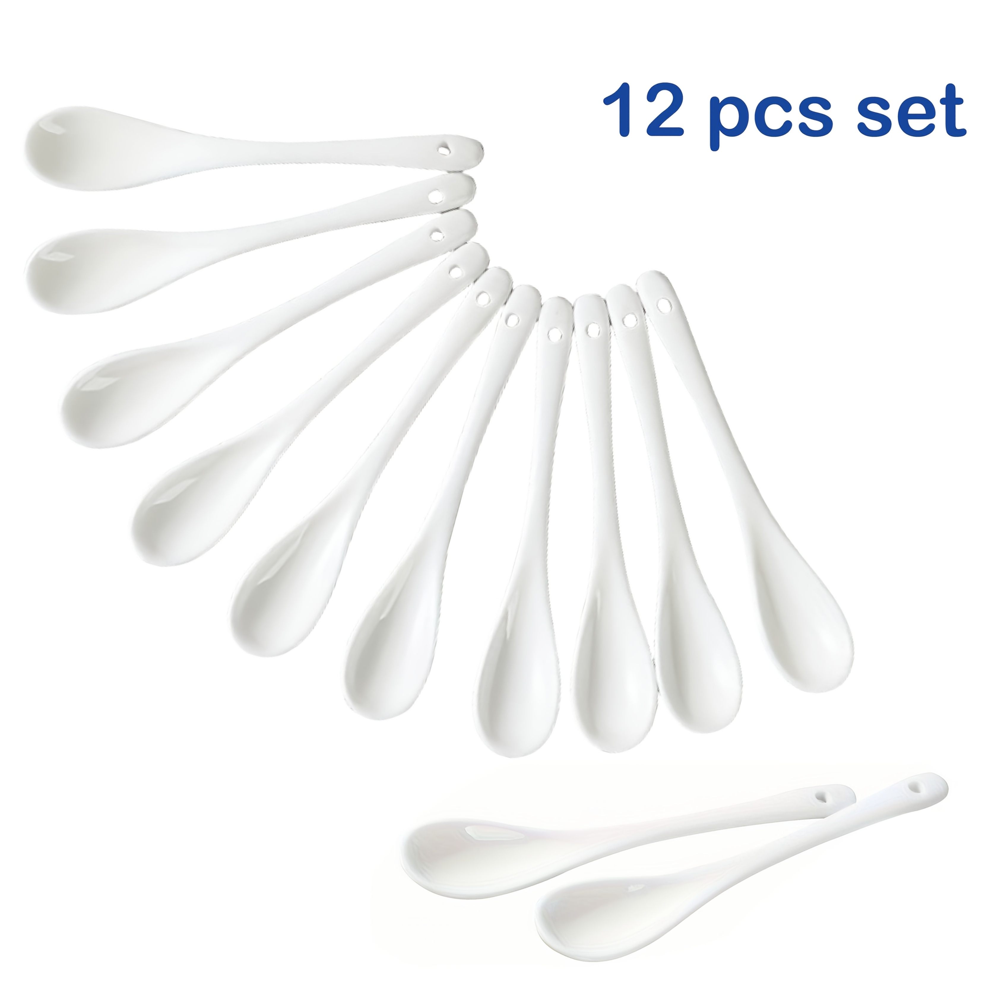 8pcs/12pcs Ceramic Spoon, Coffee Stirring Spoon, Creative Long Handle 12.98cm White Porcelain Spoon, Seasoning Tea Spoon, Espresso Spoon, Kitchen Supplies