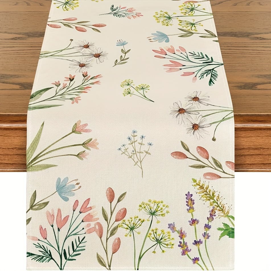1pc, Flowers Floral Summer Table Runner, Seasonal Kitchen Dining Table Decoration For Home Party
