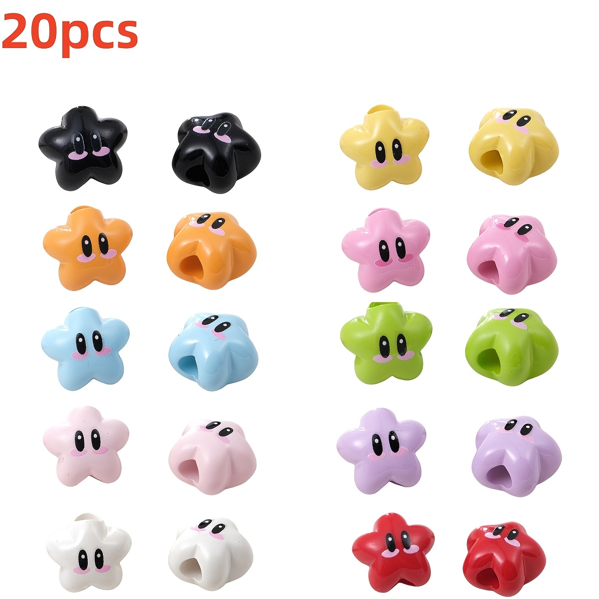 TEMU 10pcs/20pcs, Grands trous, Perles perforées étoile de dessin animé, Bracelet acrylique, Chaîne de téléphone portable, Sac, Porte-clés suspendu,