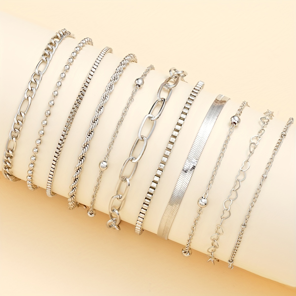 11pc Twisted Snake Bone Chain Bracelet Set for Ladies