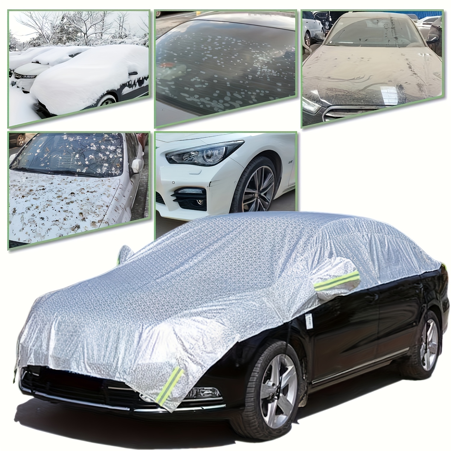 

1pc Sedan Car Cover - Waterproof, Dustproof, Uv & Snow Resistant With Sun Shade For Windshield And Roof Protection, Aluminum Film Composite Material