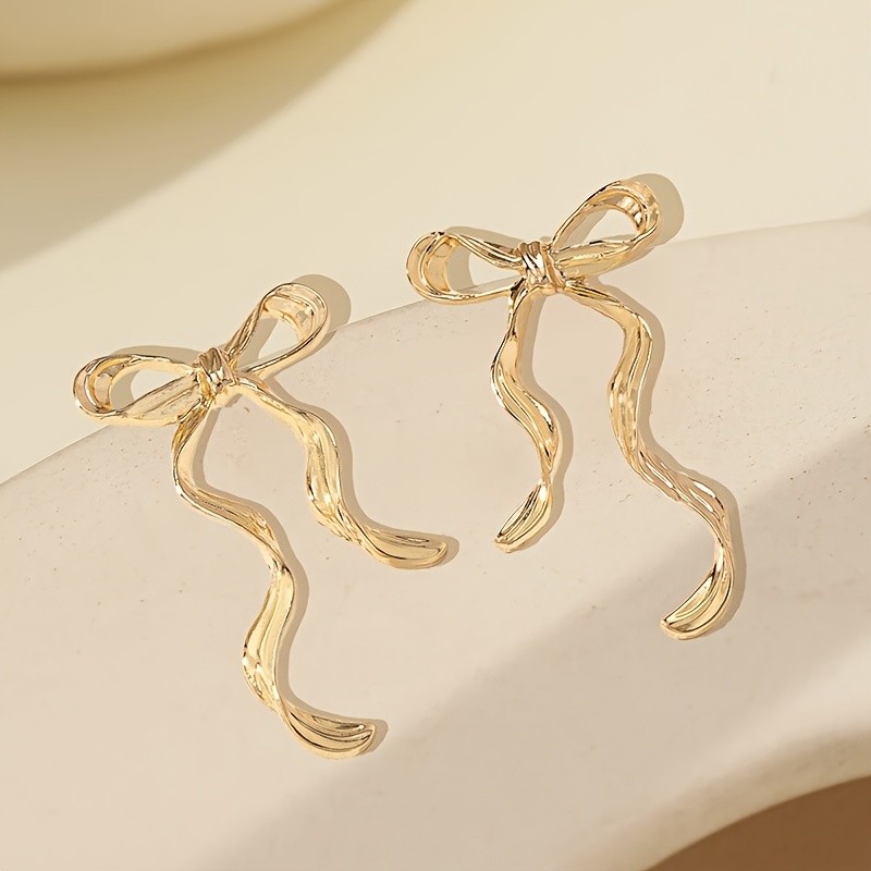 Hollow Bow Women's Earrings Set - 2pcs Classic Textured Design