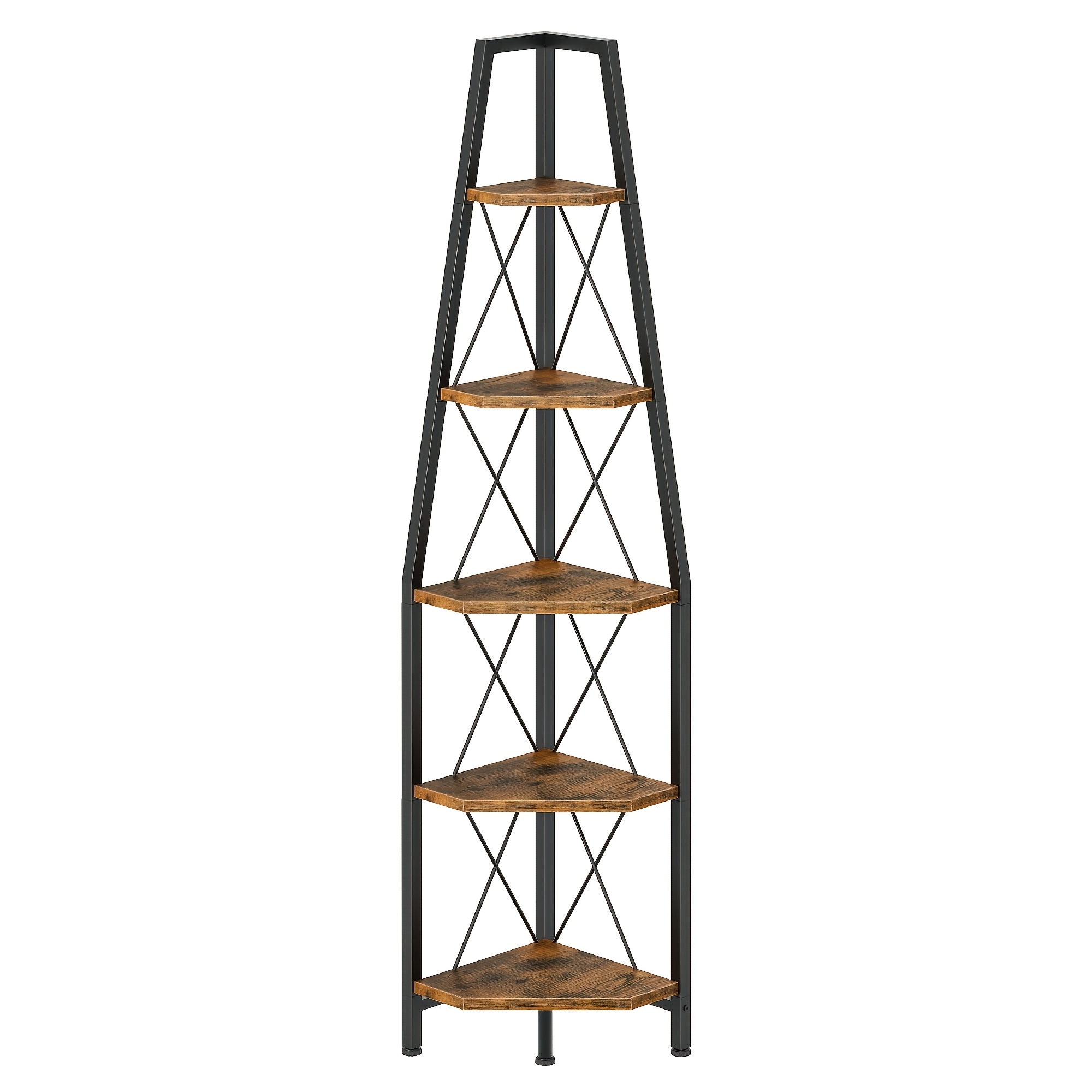 65.2" Corner Shelf | 5-tier Trapezoidal Display Shelf With Golden Metal Frame, Multifunctional Storage Cabinet For Home Office, Bedroom, Study | , Floor Mount