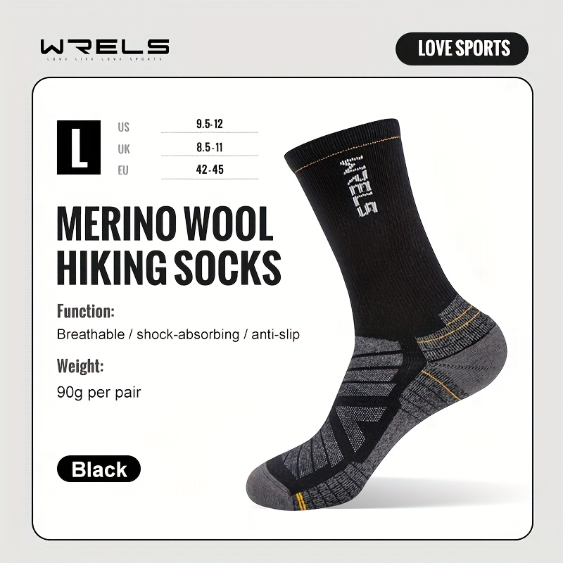 TEMU 1 Paire de Chaussettes en Laine Mérinos pour Hommes et Femmes, Semelles Épaisses en Serviette pour Antidérapantes et Absorption des Chocs, Haute