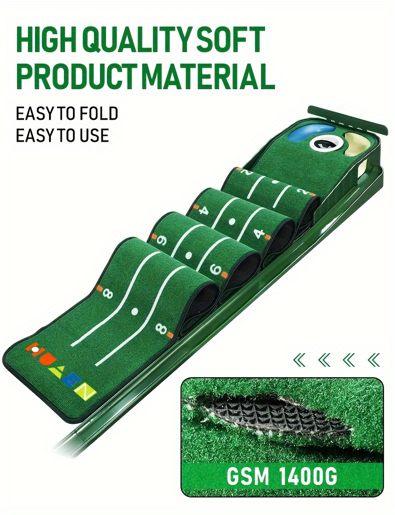 1pc golf putting green mat for indoors and outdoor golf putting matt with ball return and 3 holes golf training and practice equipment golf gifts accessories details 1