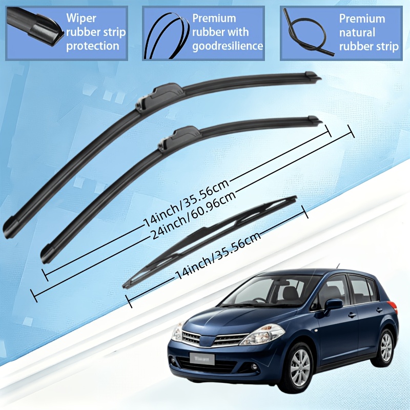 TEMU 3pcs Fit For Tiida C11 2004-2012 Windshield Wiper Blades, Size 24+14+14, Universal Replacement Auto Wiper Blades, High-quality High-performance
