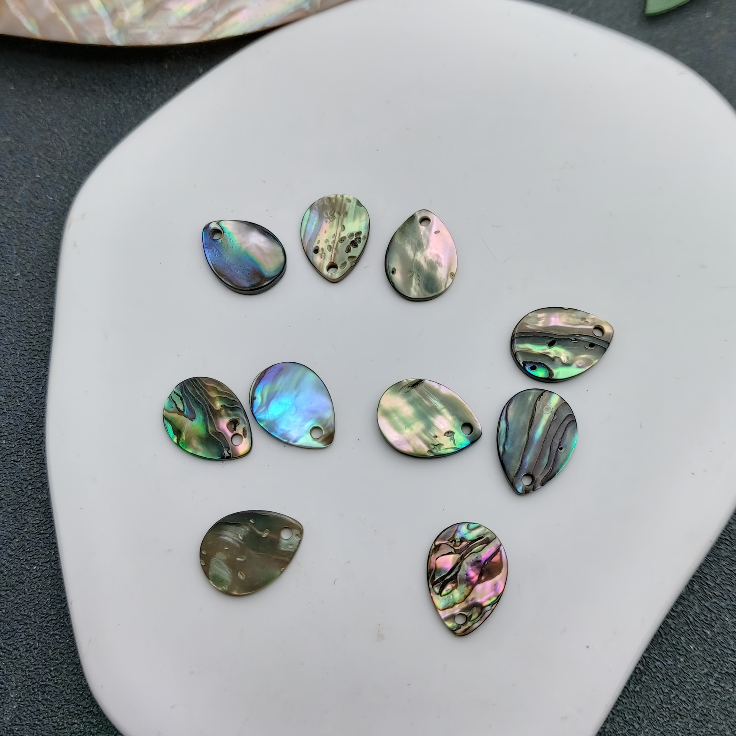 Set Of 10 Charms Made Abalone Shell, Measuring 14x11mm, Featuring A Single Hole And Designed With A Motif, Perfect For Jewelry Crafting