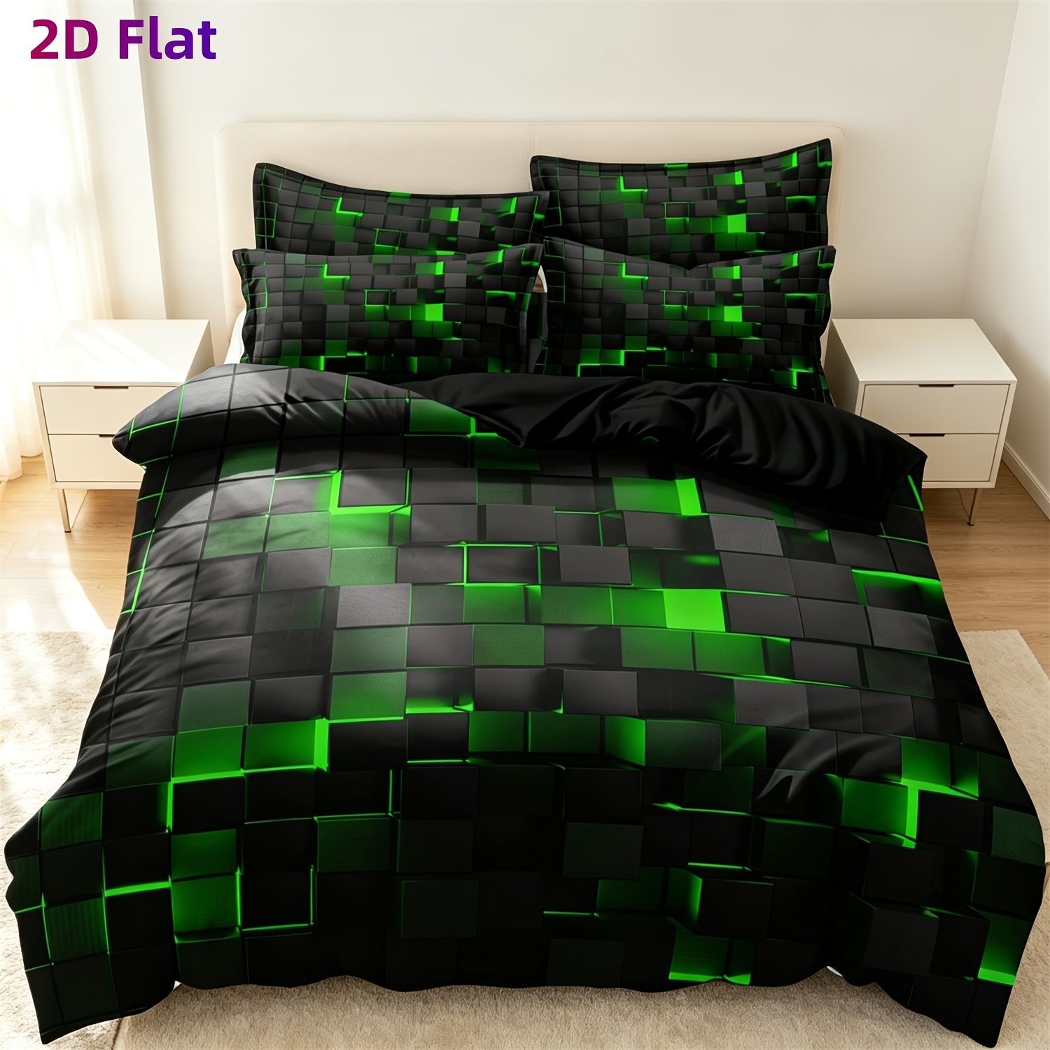 TEMU 3pcs 2d Flat Geometric Grid Quilt Donna Duvet Cover Set (includes 1*duvet Cover And 2*pillowcases, Core Not Included), Soft Comfortable Bedding,