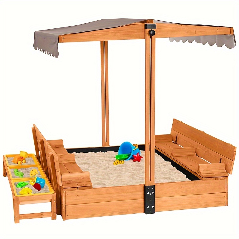 

Aivituvin Kids Sandbox With Cover And Bench, Sandbox With Toy Bin Storage