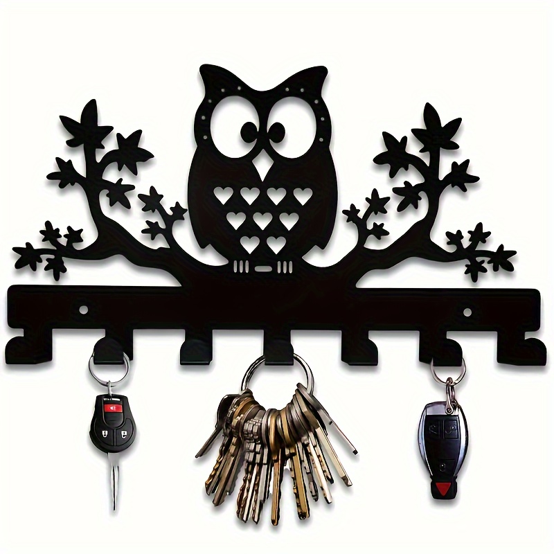 

Contemporary Owl Metal Key Holder - Wall Mounted Decorative Key Rack With 7 Hooks - Organizational Key Hanger For Entryway, Coats, Hats, Towels - Aesthetic Room Decor (1pc)