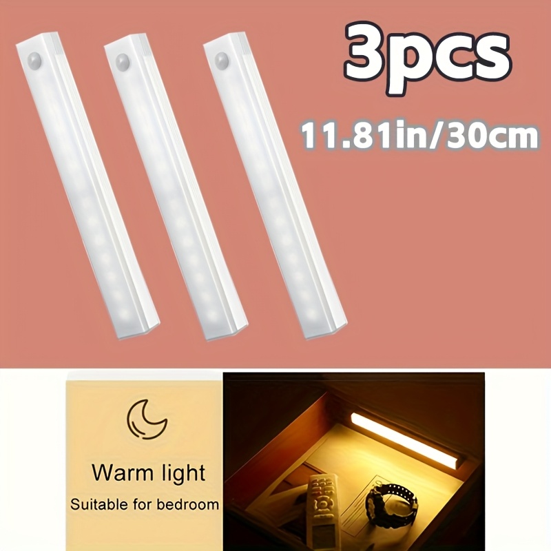TEMU 3 Smart Led Sensor Lights, Rechargeable Led Lighting, Suitable For Wine Cabinets, Wardrobes, Bedrooms, Rvs, And Staircase Lighting, Ambient