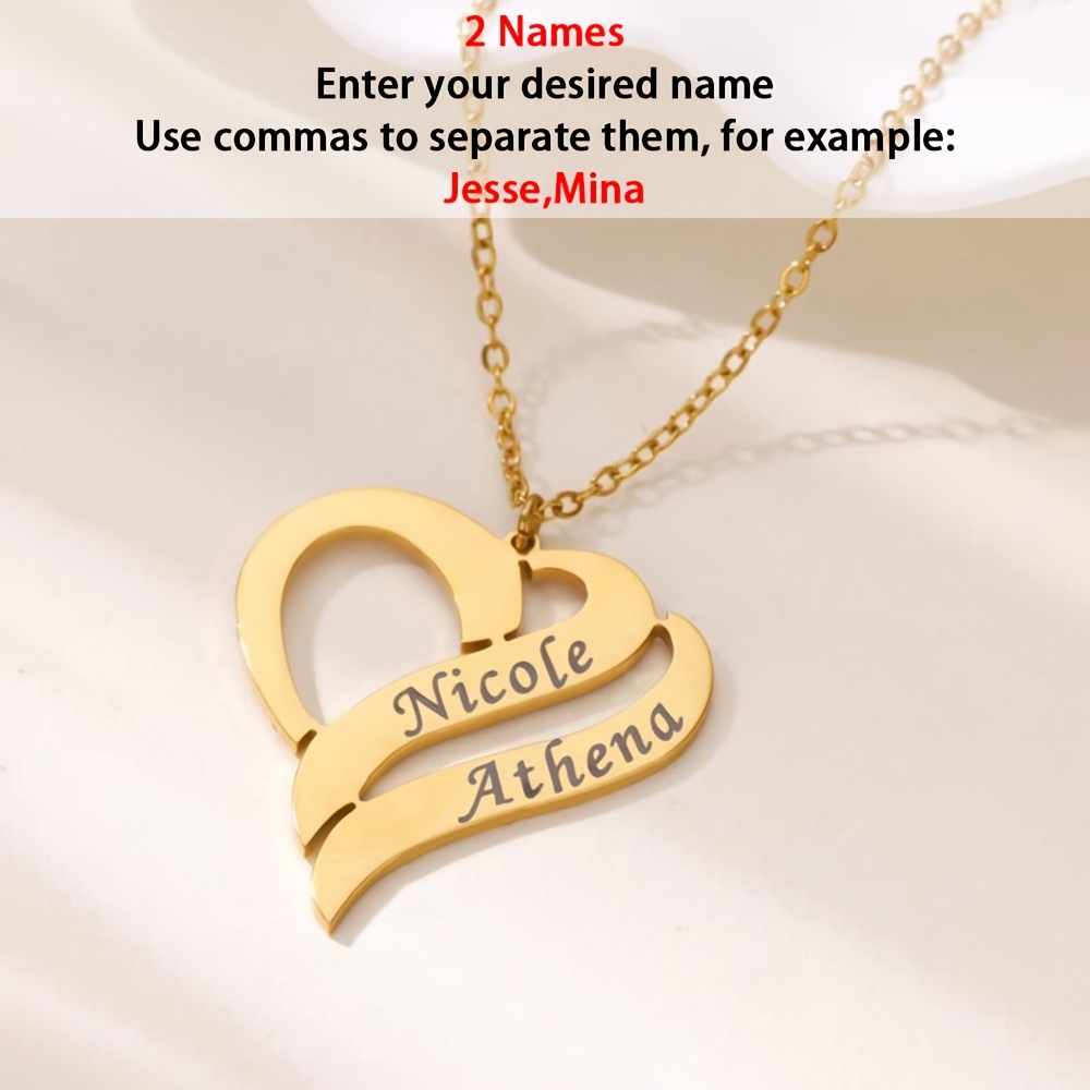 TEMU [Personnalisé] Collier pour femme tendance avec pendentif cœur plaqué or 18K, nom anglais gravable, chaîne en acier inoxydable 304L, cadeau