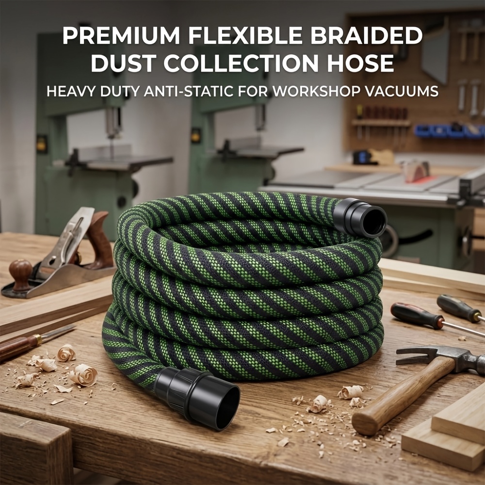 TEMU Premium Vacuum Hose Anti-static High-end Woven Dust Collection Hose For Woodworking Workshop, Suitable For Table Saws, Circular Saws, And