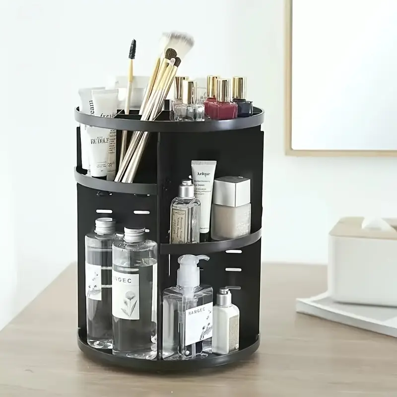 1 tier makeup organizer with 360 rotating tray adjustable height cosmetic storage box multi compartment vanity organizer with no assembly needed space saving countertop or bathroom shelf organizer for gift for makeup lovers makeup organizers storage sleek surface Product details 2