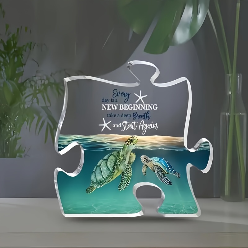 

1pc Inspirational Acrylic Plaque - Start Again - Chic Puzzle Shaped Plaque Desktop Ornament Birthday, Christmas Gifts For Friends