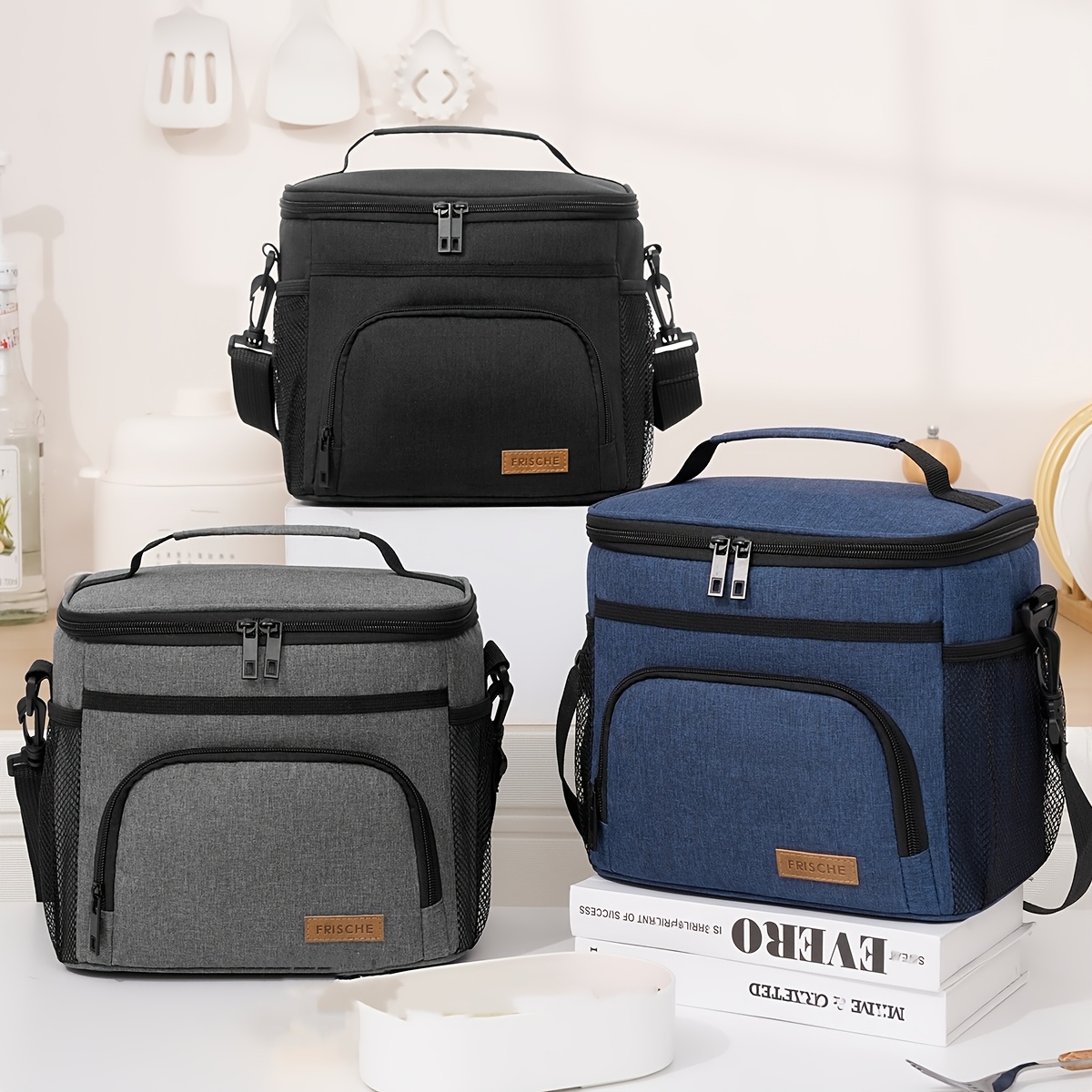 imagem do item lancheira térmica de   capacidade 8,8l,   térmica bento, portátil e   ser carregada na mão ou transposta com vários bolsos, bolsa   unissex multifuncional, muito adequada para trabalho, escola,  , viagem, sem   com alimentos