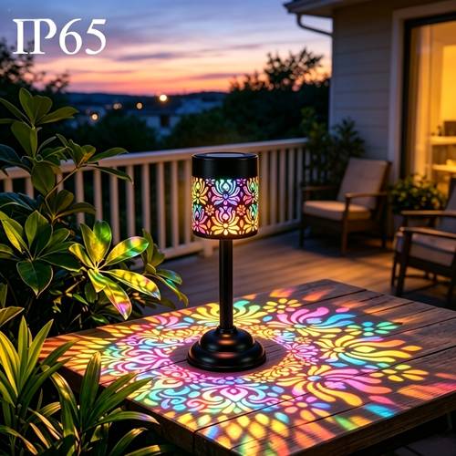 solar powered led outdoor projection mood light peony floral cut out pattern table lamp ip65 solar charging with no wiring required universal decorative light for courtyards gardens patios lawns weddings parties and camping