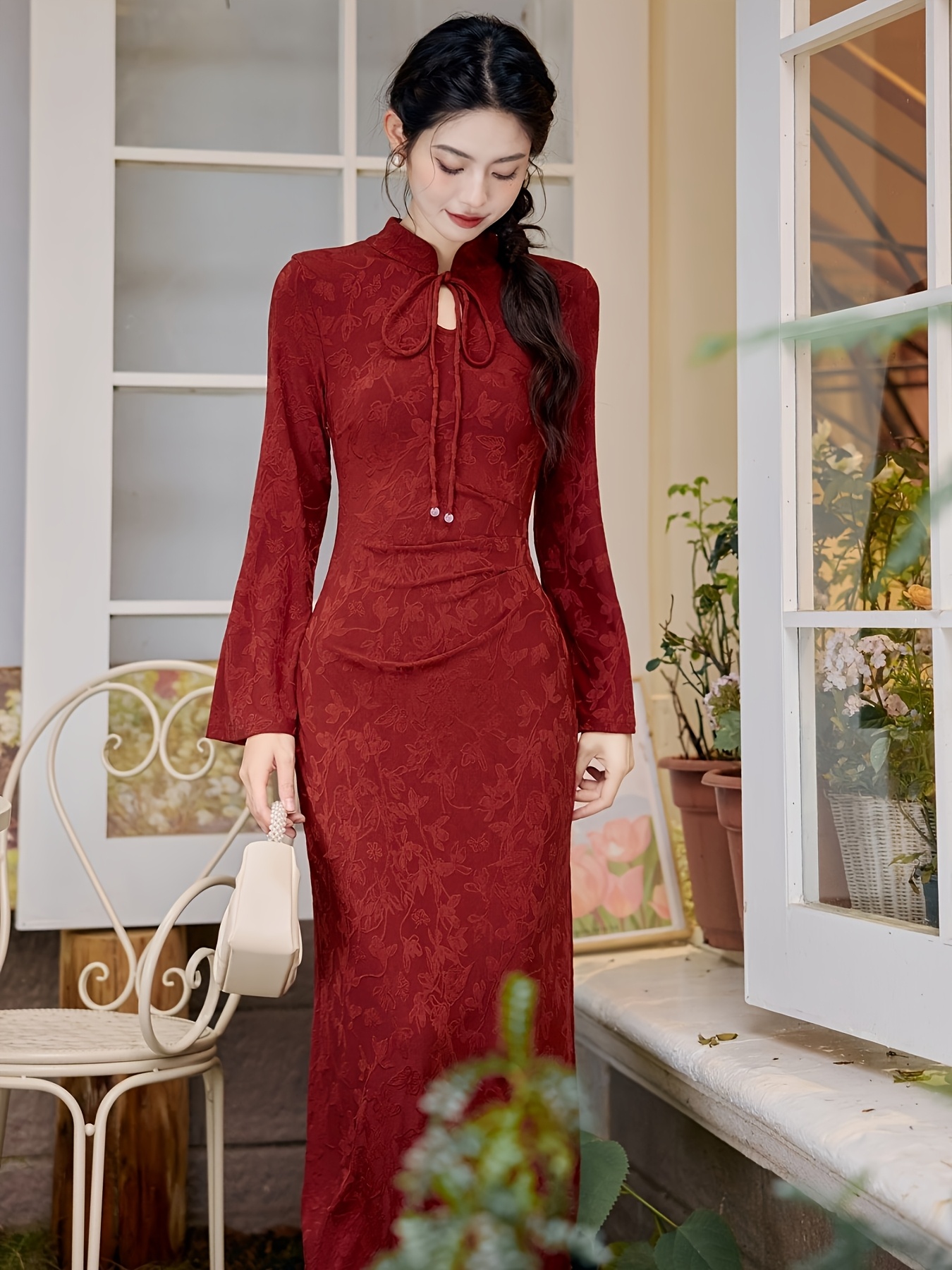 fitted lace wedding dress Wine Red Wei Jin Dynasty Hanfu Dress,Elegant Chineses Hanfu Dress,Lon XL