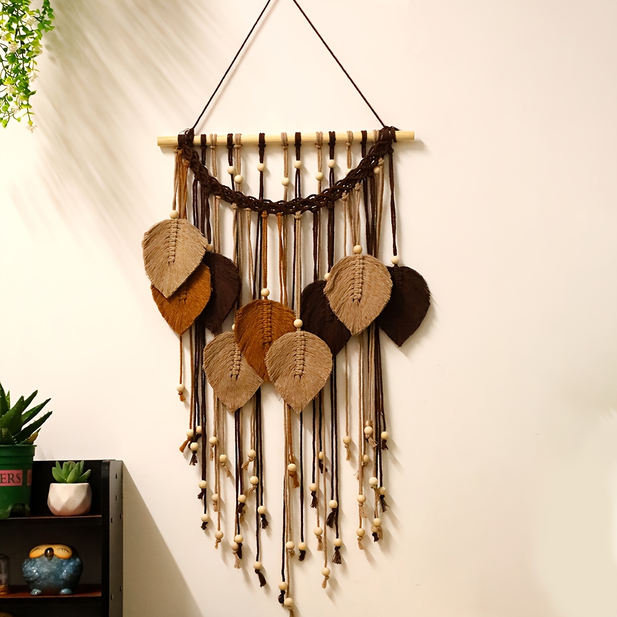 Image of Creative Leaf Wall Hanging Tapestry, Bohemian Style Wall Decor, Home Wall Art, Colorful Living Room Decoration, Room Pendant, Multicolored Thread Hanging Ornament, Wedding Decoration