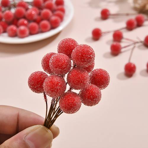 26pcs realistic red frosted berries multi purpose plastic decor for diy crafts garlands headwear gift boxes christmas halloween home decorations gift box decorations frosted plastic berry clusters