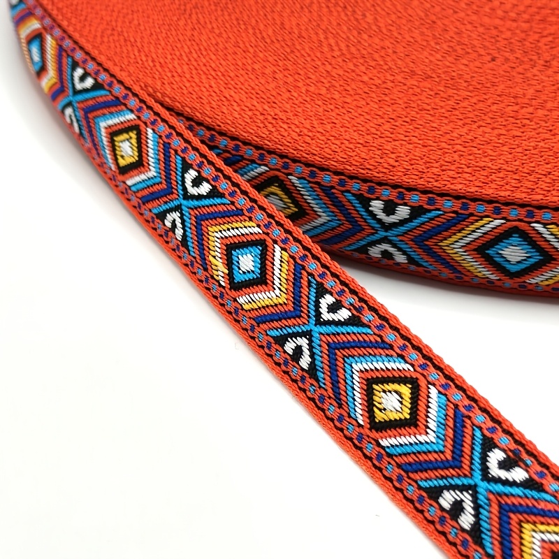 Image of 5 Yards Middle Eastern Style Woven Ribbon - Multicolor,,, Blush,, & Textile Strip With Traditional Geometric Patterns Suitable For Clothing, Hats, Bags, Crafts & Accessories - Fabric Trim