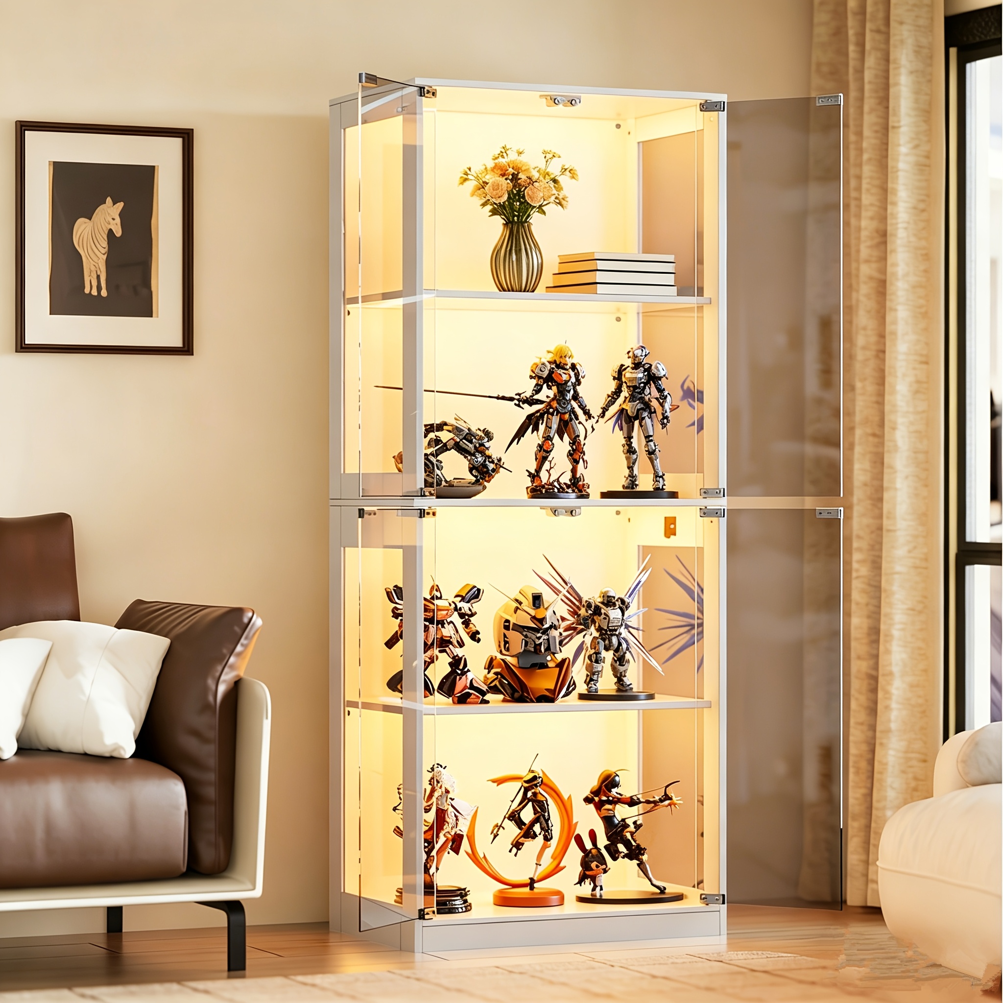 Image of White Four-tier Glass Display Cabinet, Modern Dust-proof Display Case, Suitable For Living Rooms, Bedrooms, Offices, And Studies, Etc., 54 X 160 X 34cm