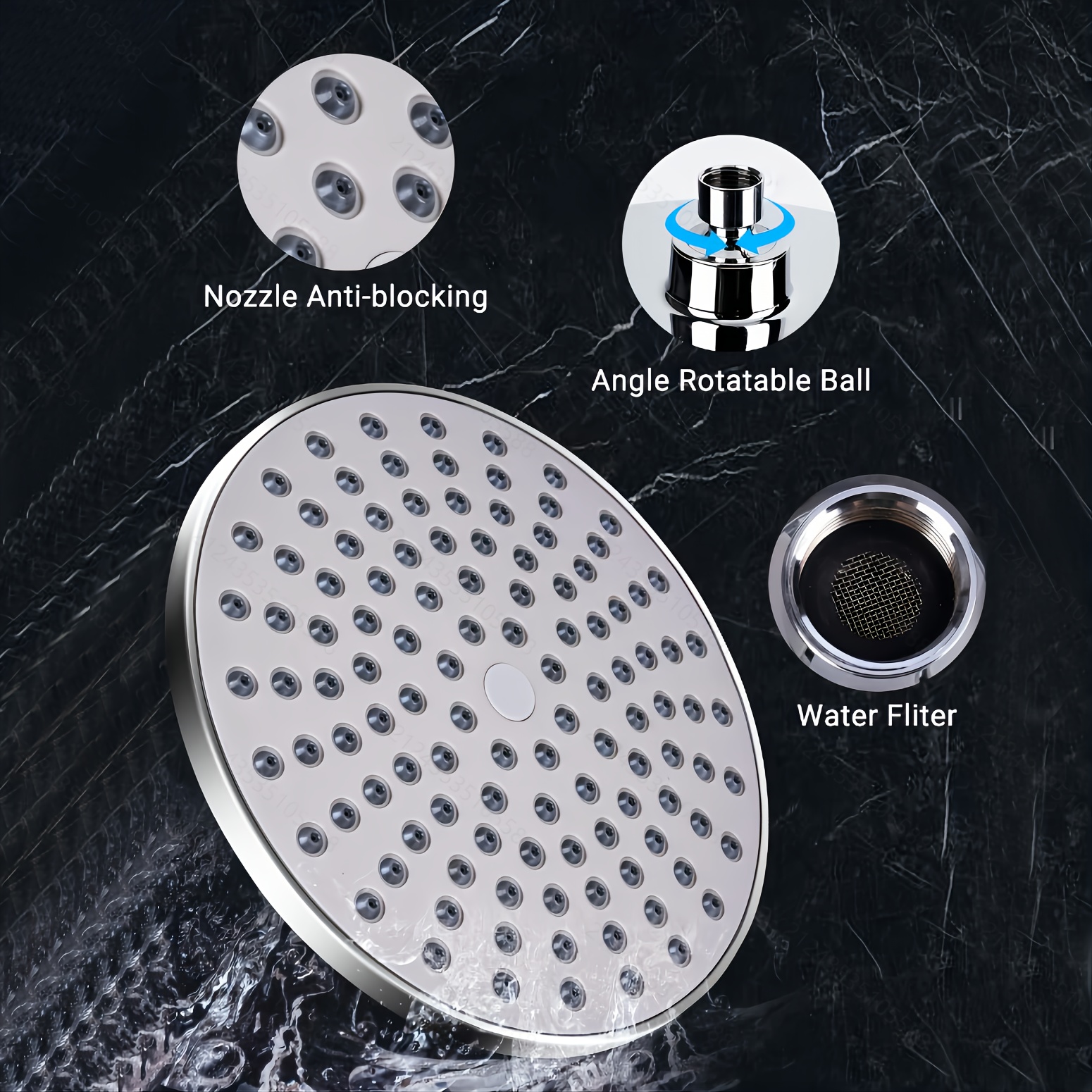 Large 8-Inch Supercharged Rain Shower Head with 360° Rotatable Filter