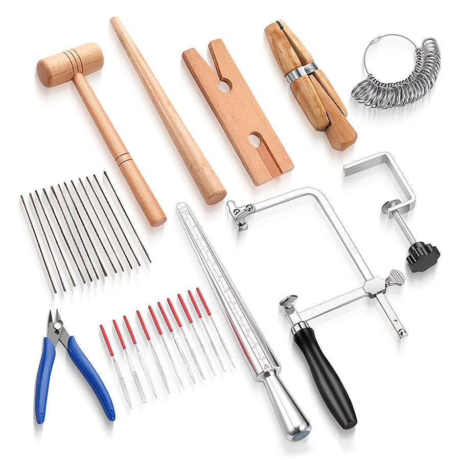 

Professional Making Tool Set, Wooden & Iron Alloy, Complete Kit With Saw, Ring Size Measuring Device, File, Pliers, Wooden Clips, Hammer, Hand Tools For Crafting