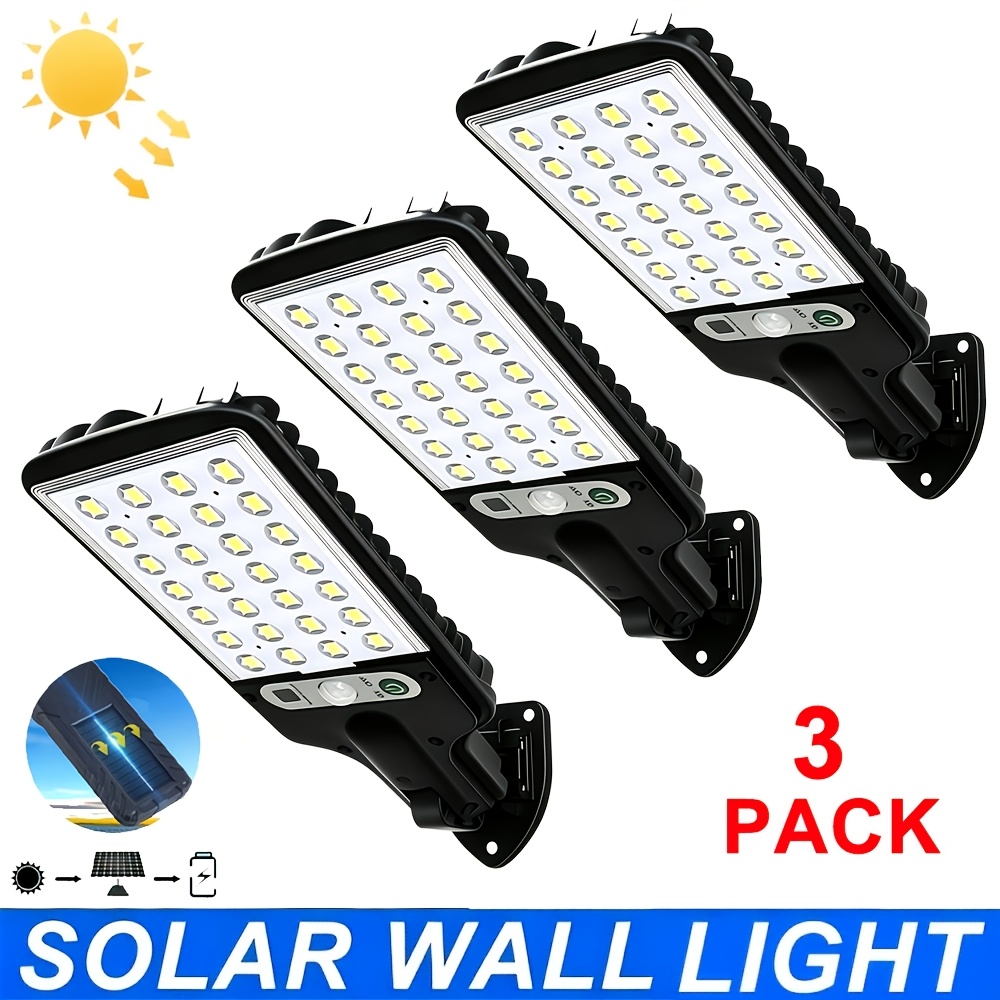 TEMU 3pcs Solar Outdoor Wall Lights, Led Solar Motion-sensor Security Lights, Solar Fence Lights, Motion-sensor Lights That Turn On At Dusk And Off ,