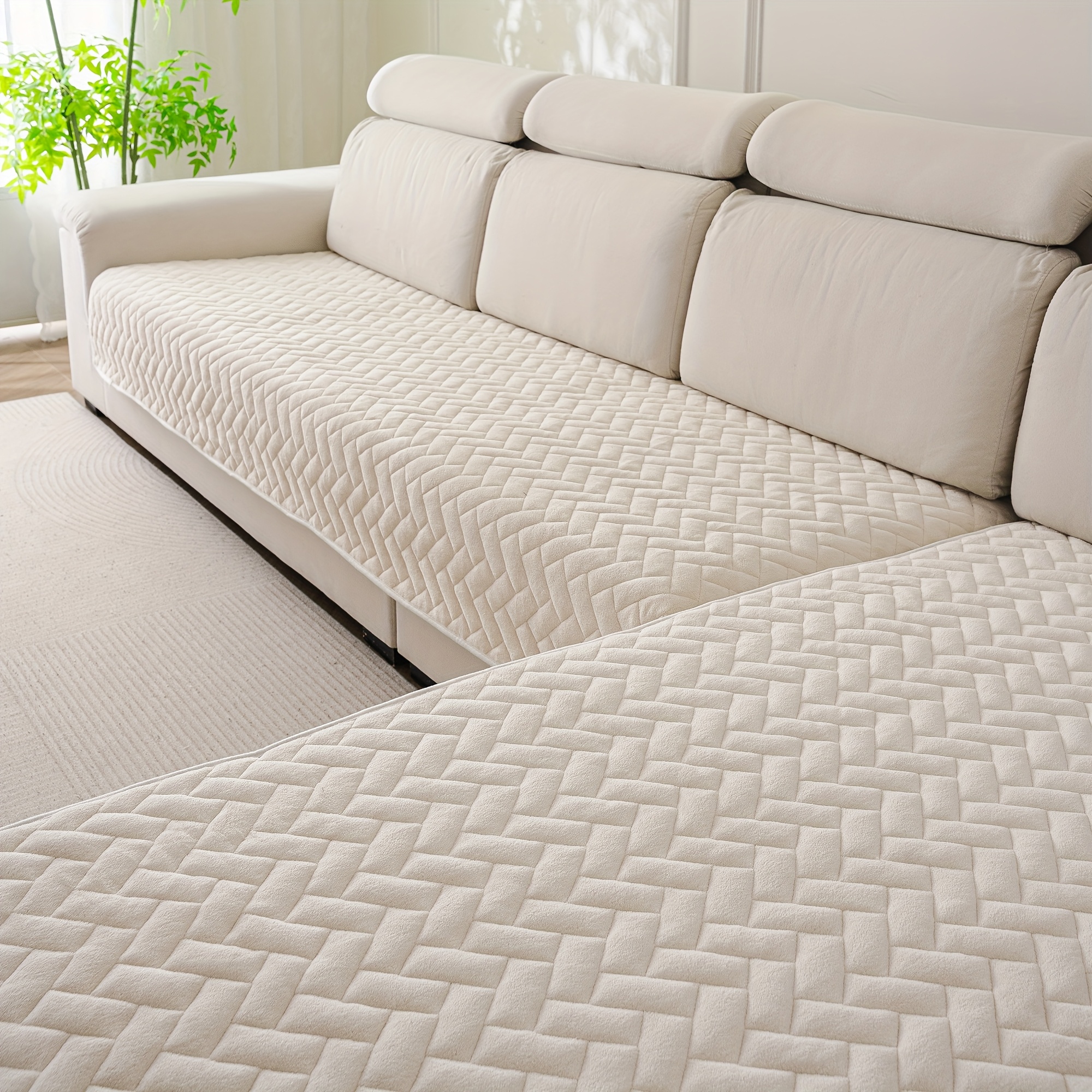 TEMU Rectangular 2pcs Modern Quilted Thick Plush Sofa Cover - , Thick Plush Material, Pet-friendly, Machine Washable, Non-slip Sofa Protector,