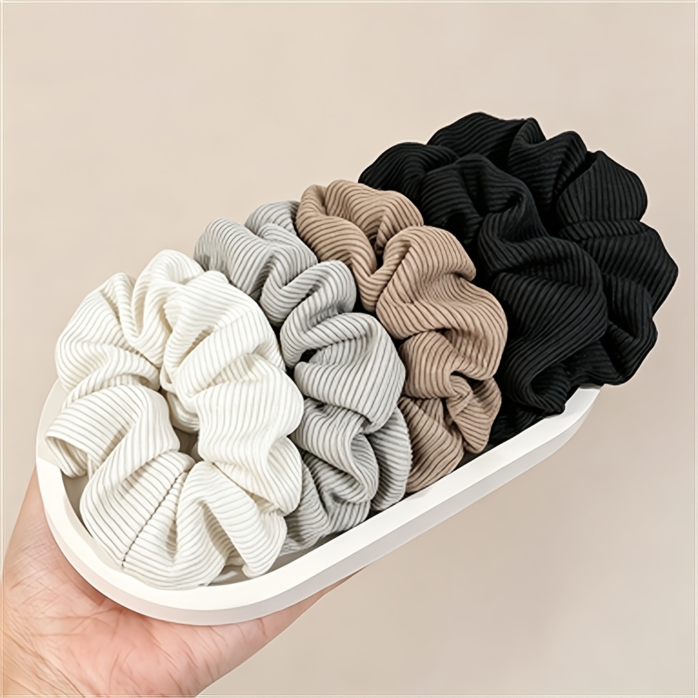 TEMU 5pcs Set Of Hair Scrunchies For Women - Hair Ties, No Damage To Thick Or Thin Hair, Curling Hair, Solid Color Scrunchies, Ponytail Holder, No