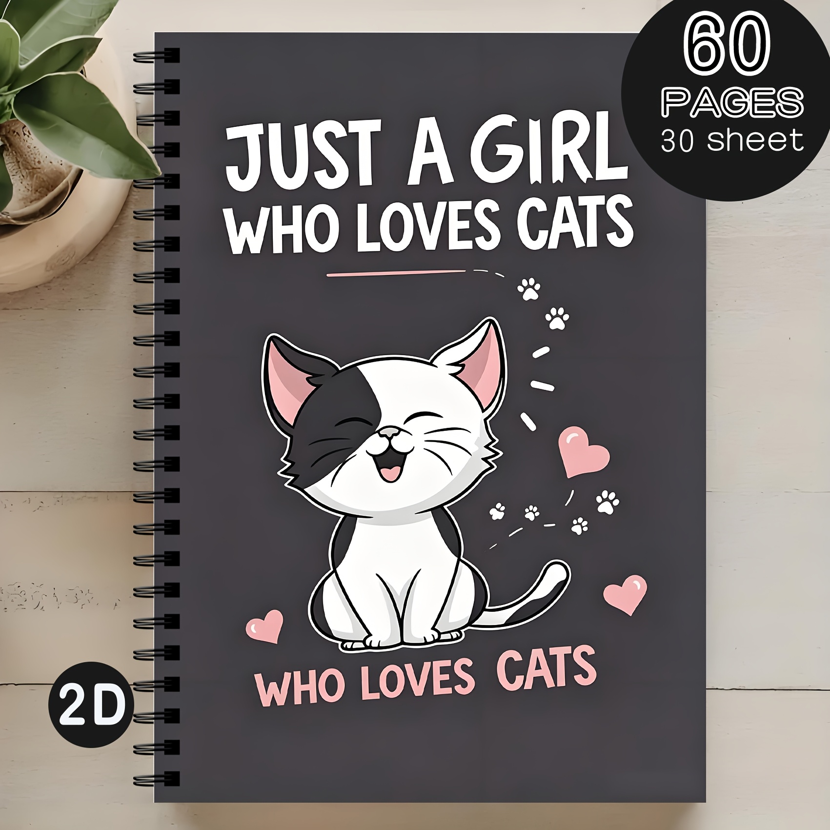 TEMU Cute Cat Spiral Notebook, 30 Inner Sheets (60 Pages Total), Pocket-sized Notebook For , Holiday Musings, And Inspiration . Perfect As A Gift For