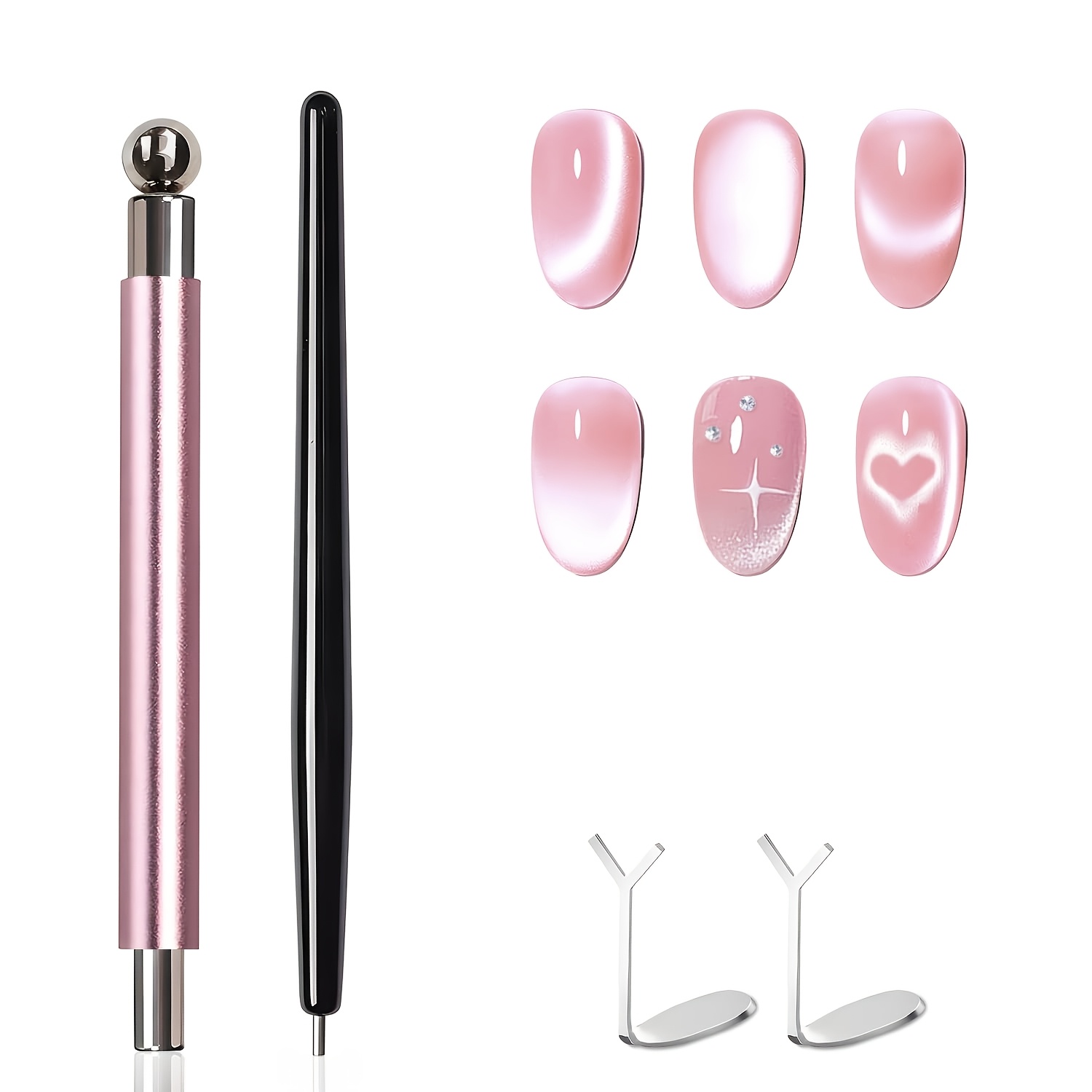 TEMU Set de 4 outils Dxebig pour art sur ongles effet œil de chat - Stylos à double tête cylindrique et à pointe boule avec pointe de cœur, adaptés