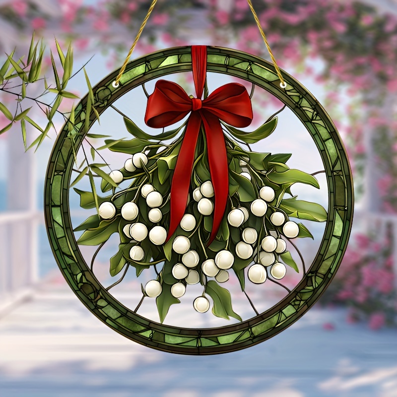 

Attrape-soleil en gui de Noël - Décoration de fenêtre en vitrail de 20 cm à suspendre pour la maison et le jardin, cadeau idéal pour les amis, la maman, la sœur, la tante, les dames et