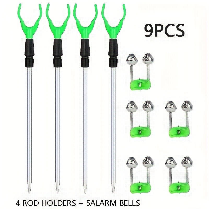 TEMU Ground Fishing Rod Rack Set: 6/9/12pcs Adjustable Rod Stands And Alarm Bells, Suitable For Areas