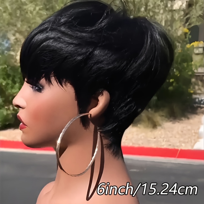 TEMU Perruque Bob Court Cheveux Humains pour Femmes Coupe Perruques Cheveux Humains Perruque Colle Perruque Dentelle avec Frange pour Fête de Noël,