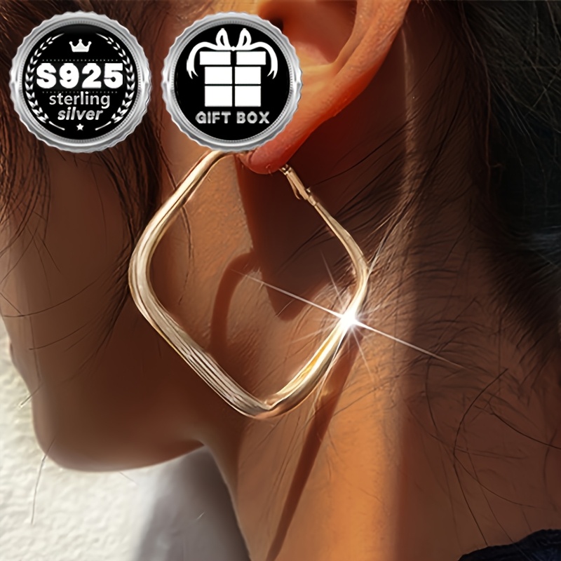 

2pcs Vana Women' Hoop Earrings, Classic Minimalist Cold Style Geometric Rings, 925 , Gift Box Packaging, Daily , Parties, Banquets, Wear