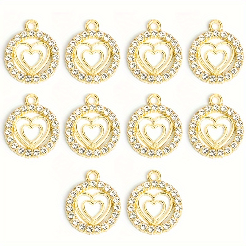 TEMU 10 Stk. Romantische Hohle Doppelherz-Design Funkelnde Strasssteine Eingefasst Runde Anhänger für Paar Schmuck Exquisite Vielseitige Accessoires