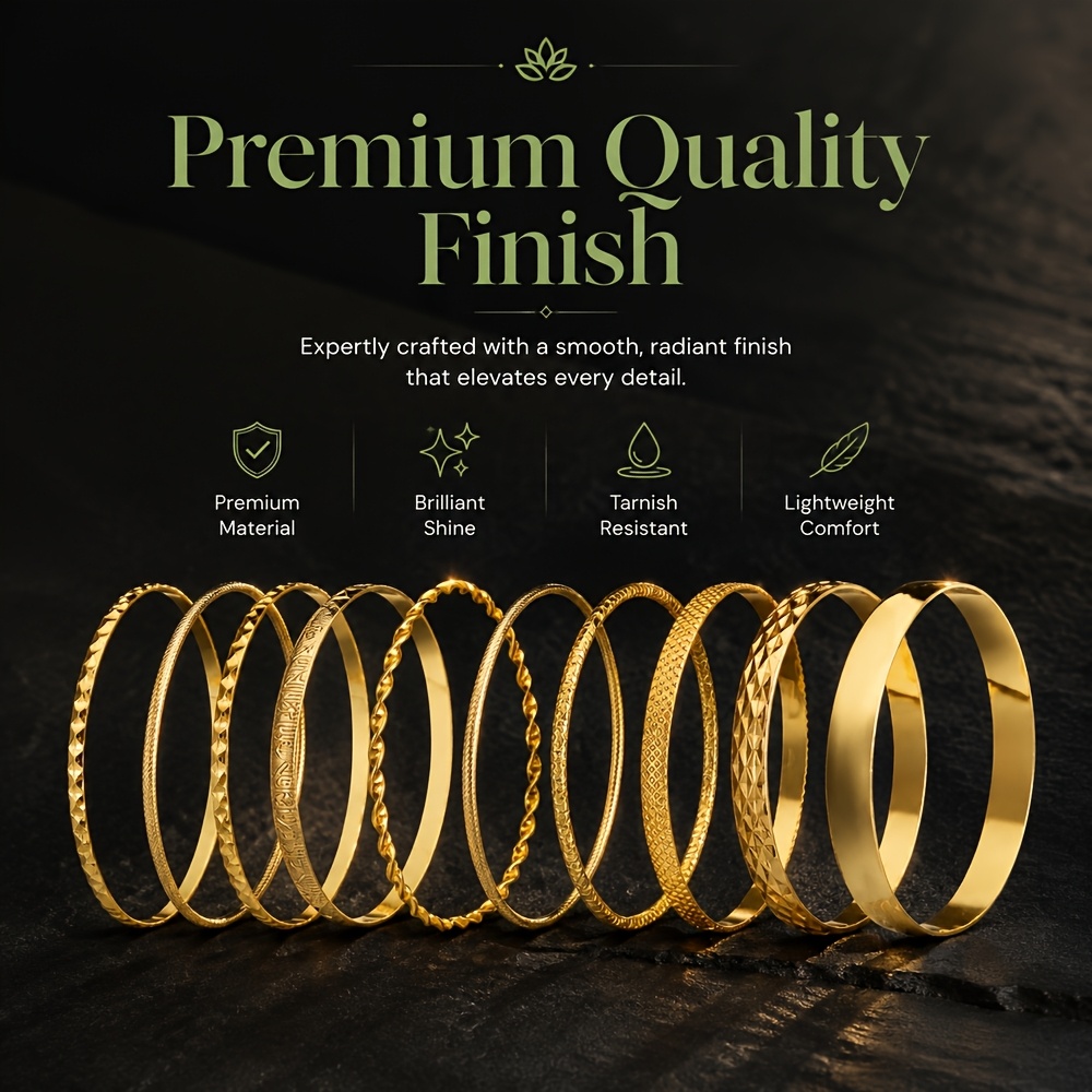 10pc 18K Gold Plated Bracelet Set — Fade-Resistant Gift