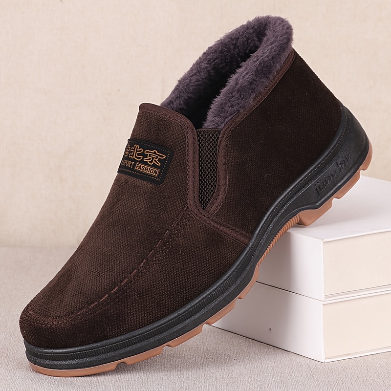 

Men's Boots - Ankle Booties, Solid Color, Slip-on, Round Toe, With Plush Lining, Pu Sole, For Hiking &