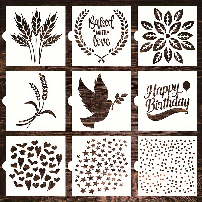 

Bread Baking Stencil Set - 9 Piece Precision Laser Cut Plastic Shape Mold Templates For Diy Art, Painting & Spraying - Reusable Bread Decorating Stencils With Hearts, Stars & Birthday Design