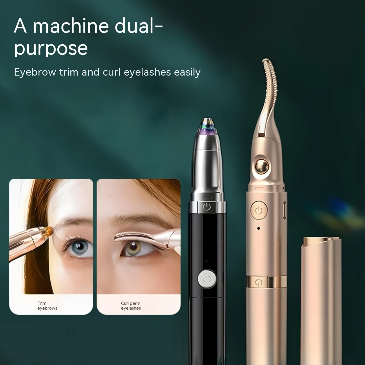 1pc heated eyelash curler multifunctional 2 in 1 electric lash curler and trimmer brow shaver ear nose hair trimmer eye makeup tool set beauty instrument details 6