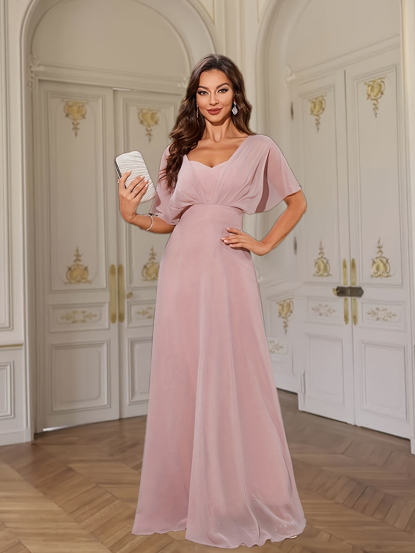 sachin and babi light blue dress Elegant Midi Length Long Lantern Sleeves Chiffon Wedding Guest Dresses