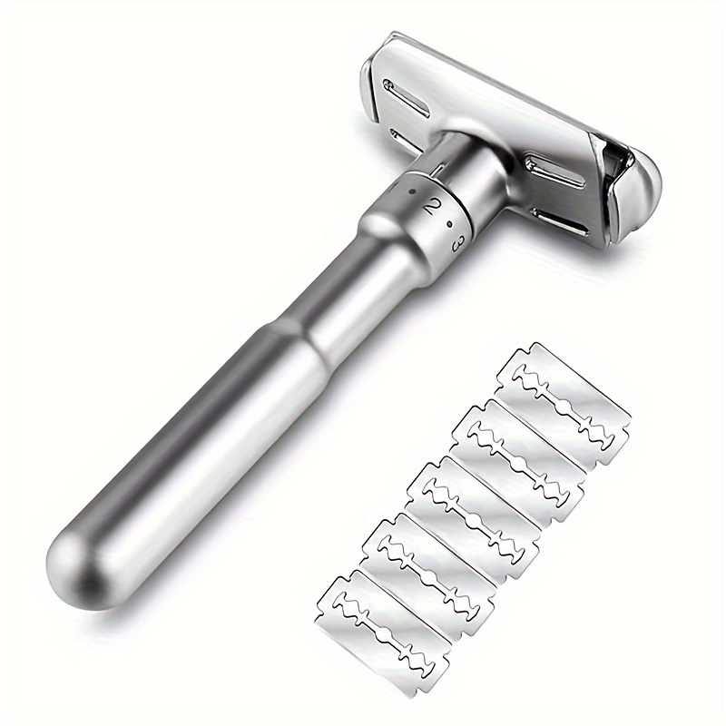 

Full Zinc Alloy Metal Safety Razor For Men, Adjustable Close Shaving Classic Double Edge Razor With 5 Blades