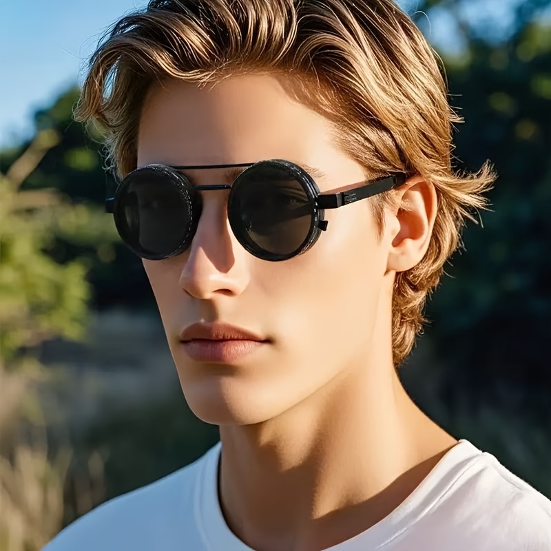 gafas giratorias inspiradas en steampunk para hombres -   ajustable en  ,   de aleación, lentes negras y grises, accesorio de moda que bloquea  , declaración de  , lentes elegantes, lentes duraderas. 0