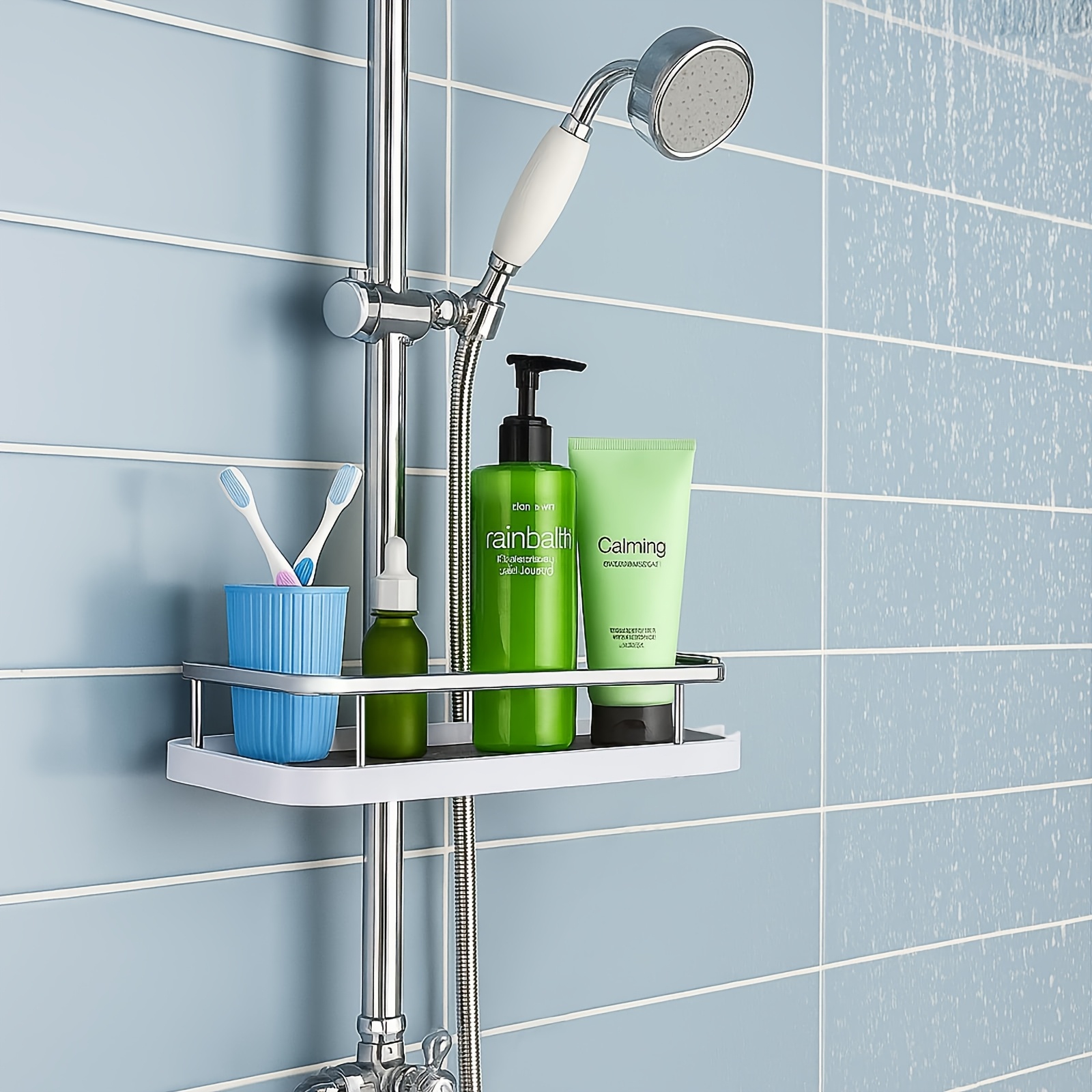 Diwoker Doucheplank zonder Boren - Doucheplank Badkamer Organizer Shampoo Houder voor Douche Zwart, 2 Stuks