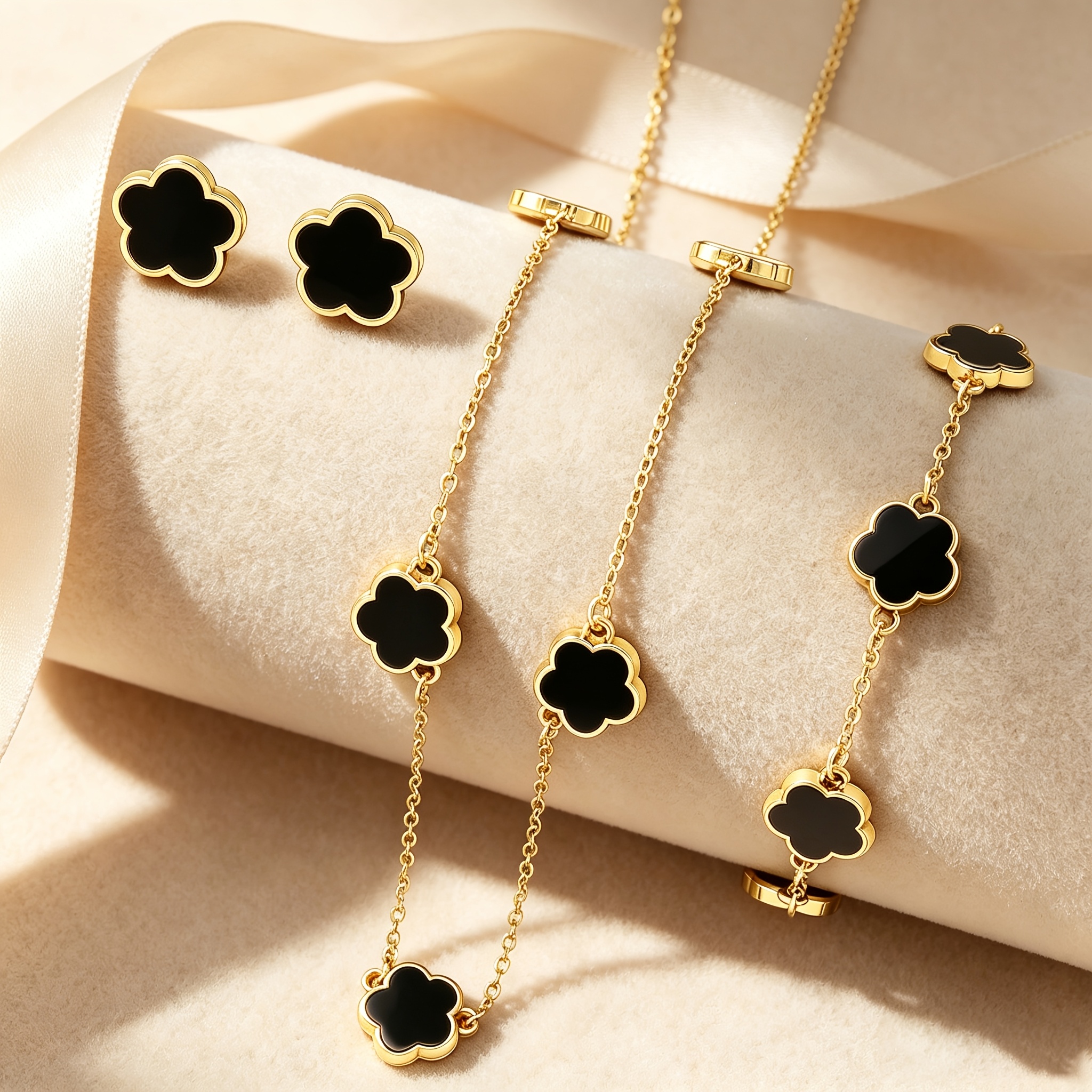 4pcs Set – A Jewelry Collection for Women Featuring a Classic Lucky Flower